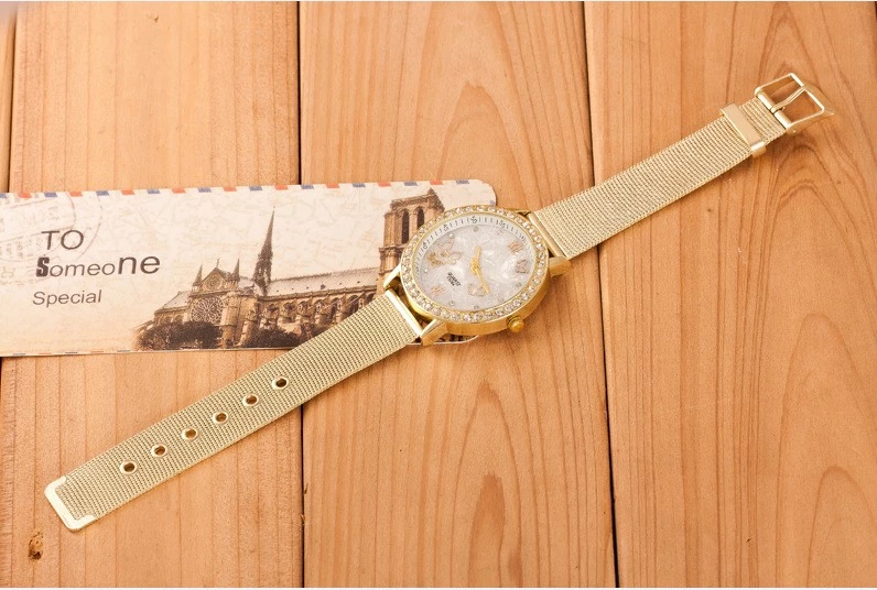 Ceas dama, cadran auriu cu fluturi, curea metalica, ceas fashion [2]