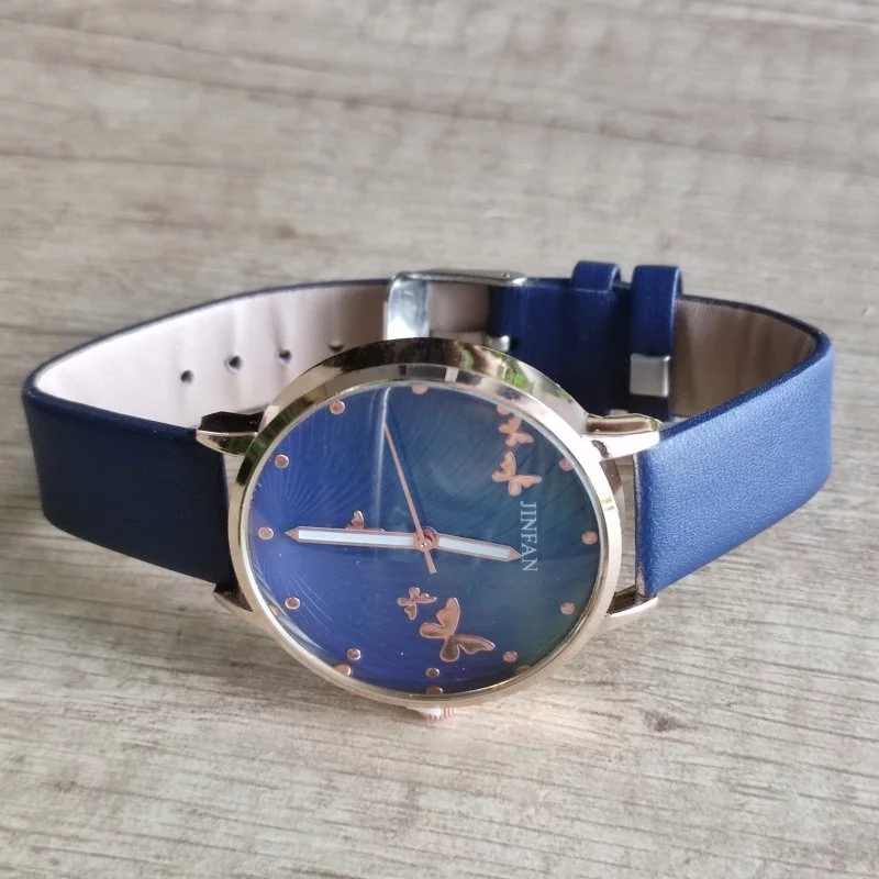 Ceas de dama, cadran auriu cu fluturi, curea piele, ceas fashion [1]