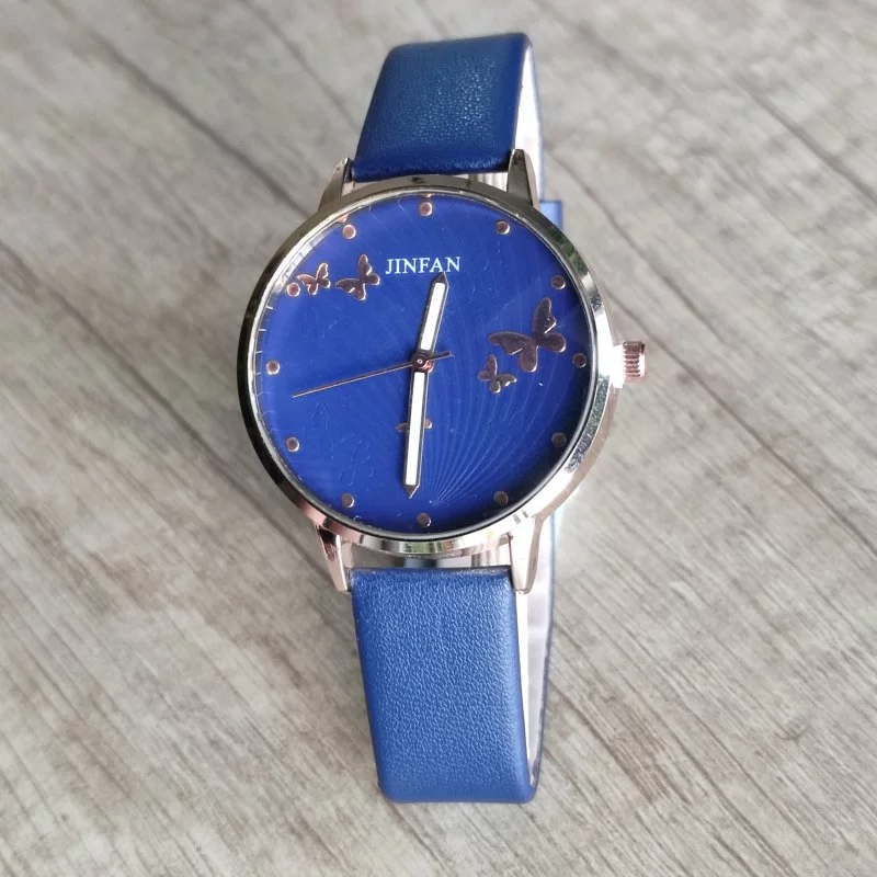 Ceas de dama, cadran auriu cu fluturi, curea piele, ceas fashion [2]