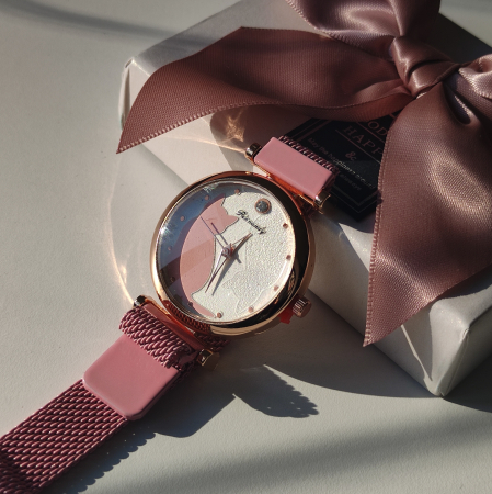 Ceasuri dama - ceas cu pisica si curea din piele ecologica