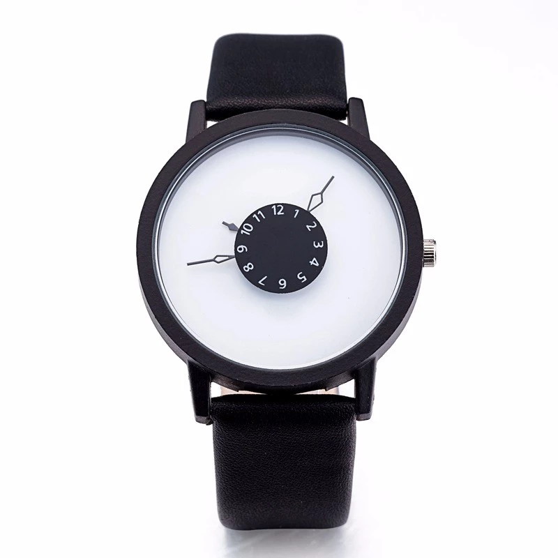ceas de mana alb, unisex, model deosebit, cadran white &black, curea piele neagra [9]