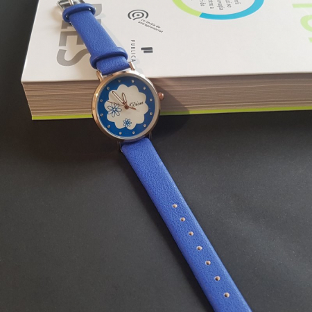 Ceas cu flori, cadran cu model floral curea piele ecologica [2]