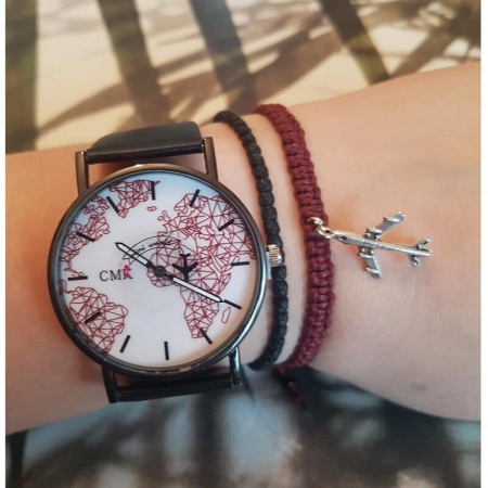 Ceas cu harta lumii si secundar avion, cadran alb [1]