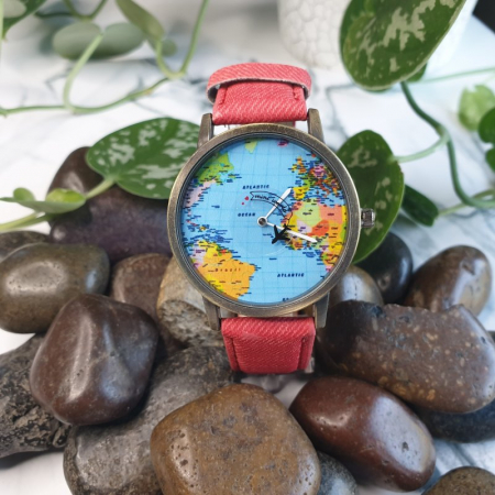 Ceasuri dama - ceas unisex, travel the world, harta lumii si secundar avion