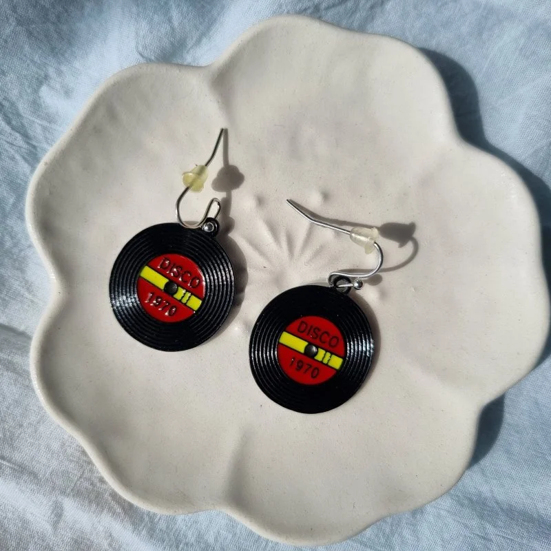 Cercei dama din metal, model disc vinil, cu mesaj: disco [0]
