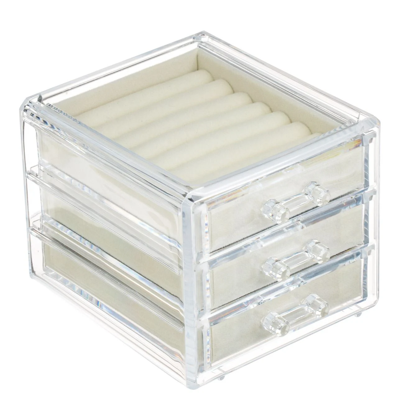 Home & Deco - caseta pentru bijuterii din acril cu interior catifelat culoare ivory
