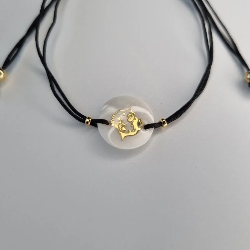 Bratari zodiac cu charm din sidef pesti, negru