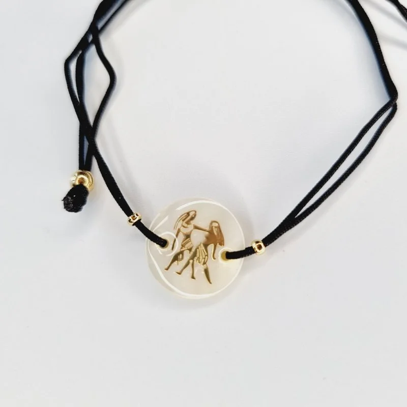 Bratari zodiac cu charm din sidef gemeni, negru