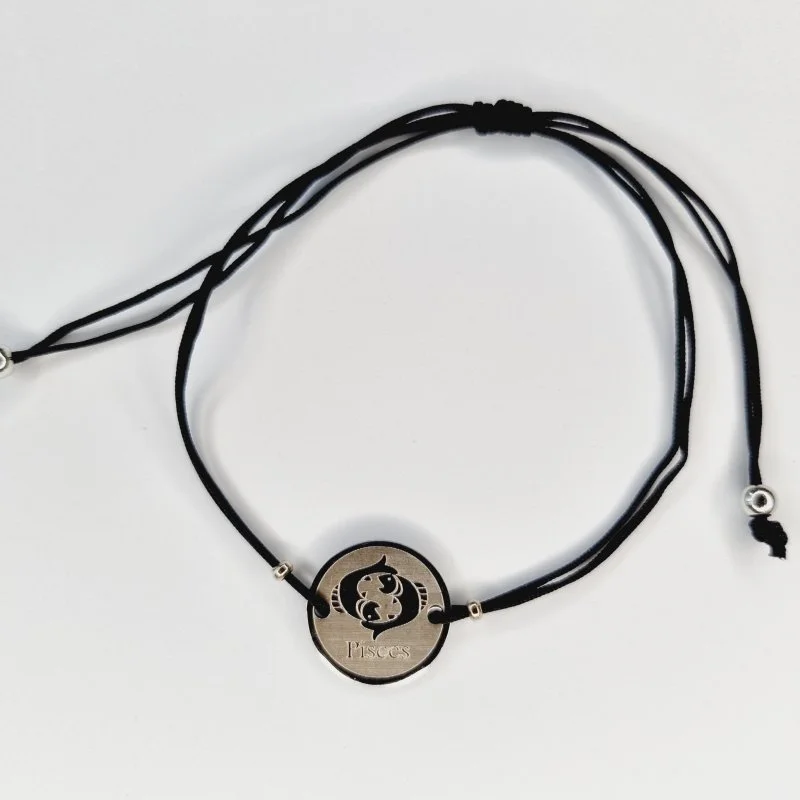 Bratara cu simboluri zodiacale pesti, negru