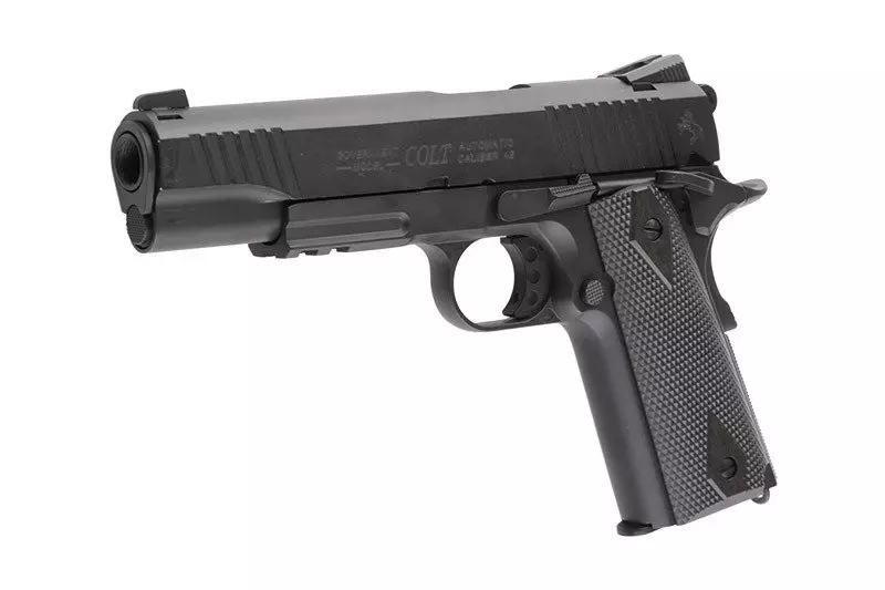 Pistol Colt 1911 Blackened Rail Gun Negru Mat Full Metal BlowBack [6]