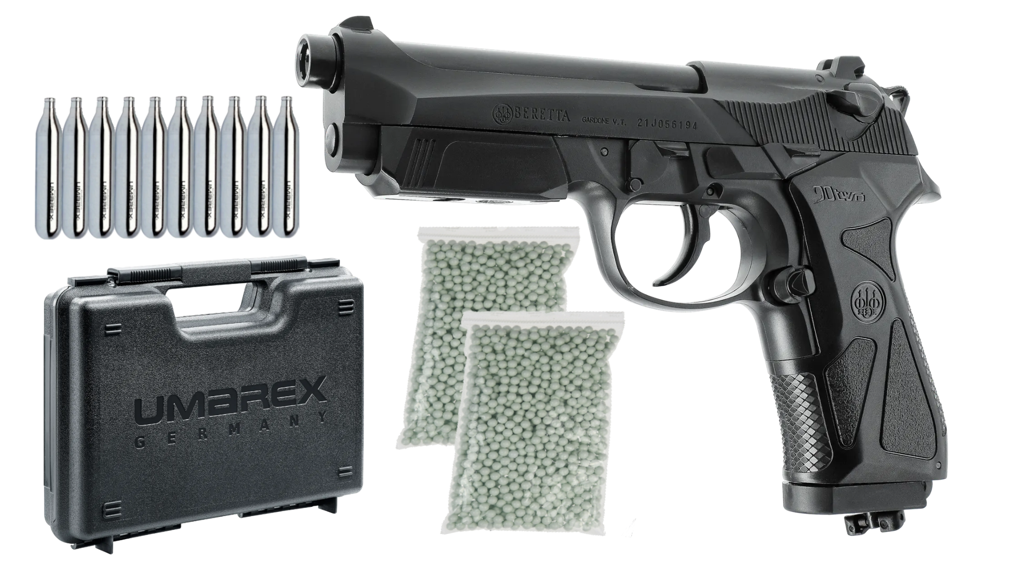 Pistoale fara Recul ( CO2 ) - Set pistol Beretta 90TWO Co2 Metall Slide GNBB + 10 capsule CO2 + 1000 bile + Cutie de transport