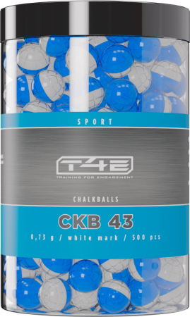 Munitie Paintball - T4E Sport CKB 43 Bile paintball borcan 500 bucati White Mark 0.73g cal.43