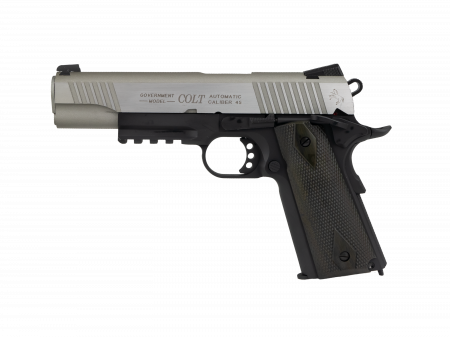 Pistoale cu Recul ( CO2 ) - Pistol COLT 1911 Rail Gun Dual Tone Silver Blowback Full Metal CO2