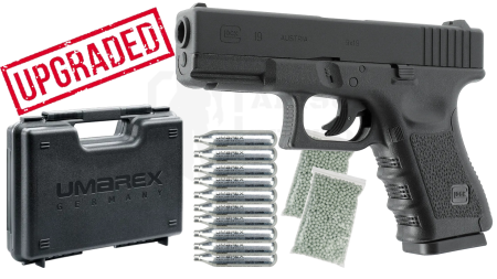 Arme Airsoft - Pistol Airsoft CO2 Glock 19 Upgraded 3J + cutie transport + co2 si bile cadou
