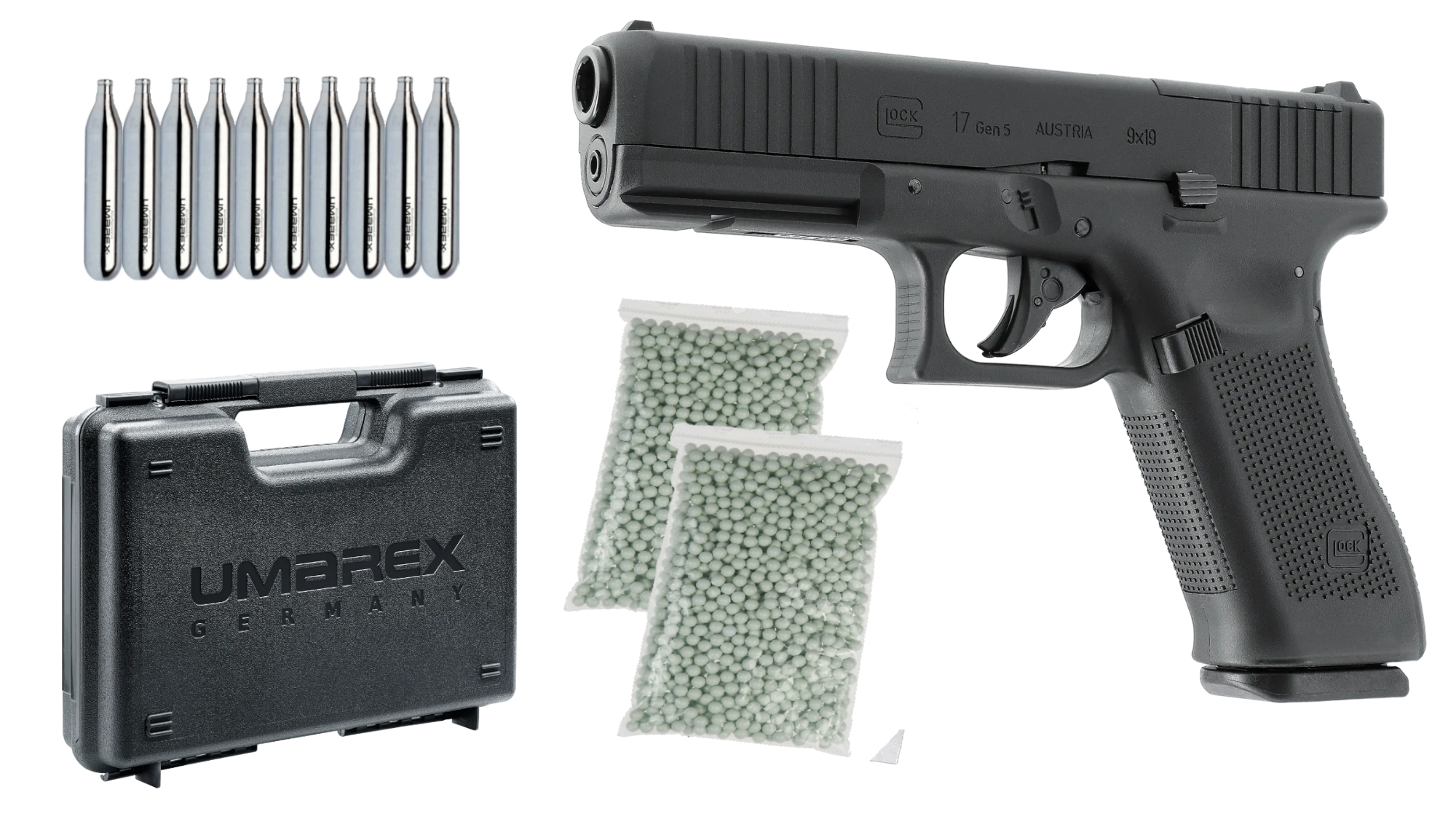 Pistoale cu Recul ( CO2 ) - Set Pistol Airsoft GLOCK 17 Gen5 MOS Blowback +cutie transport +CO2 si bile