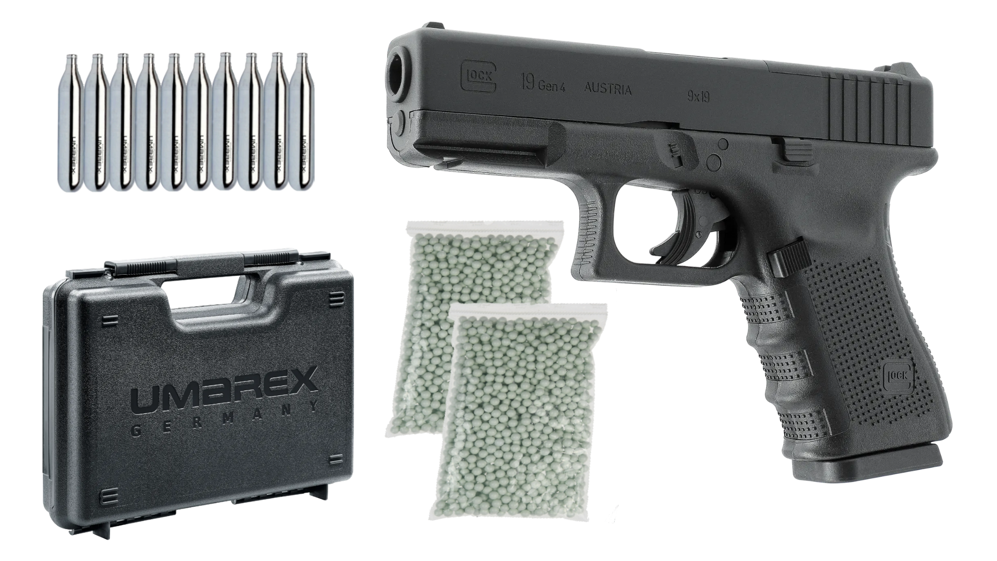 Pistoale fara Recul ( CO2 ) - Set Pistol Airsoft Glock 19 Gen4 MOS +cutie transport +CO2 si bile