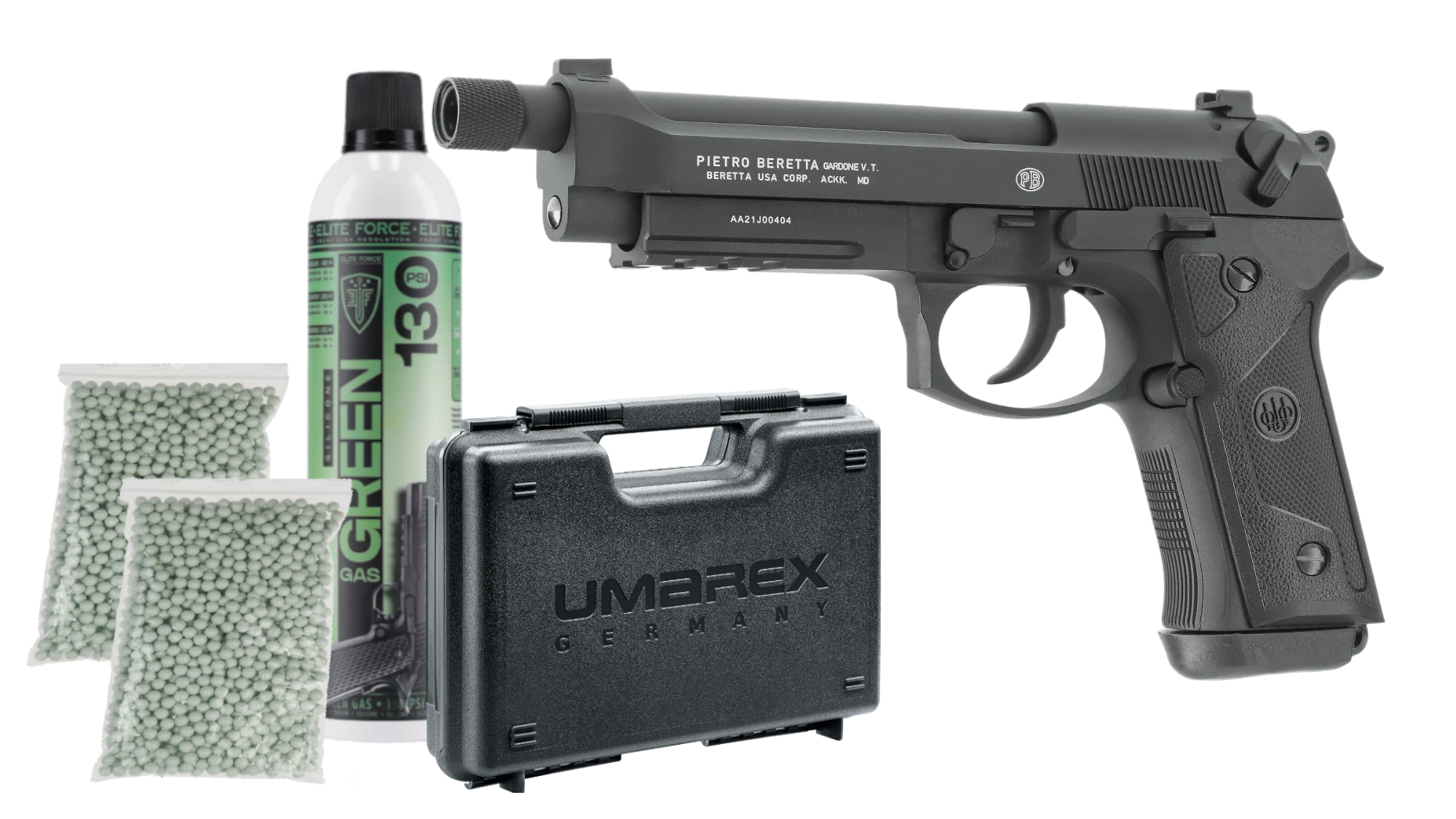 Pistoale cu Recul ( Green Gas ) - Set Pistol Beretta M9A3 Full Metal BlowBack Negru GreenGas + 1000 bile + 1 tub GreenGas + cutie de transport
