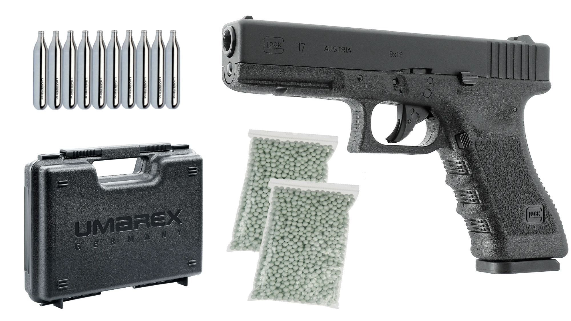 Pistoale cu Recul ( CO2 ) - Set Pistol Glock 17 Blowback +cutie +CO2 si bile - Umarex