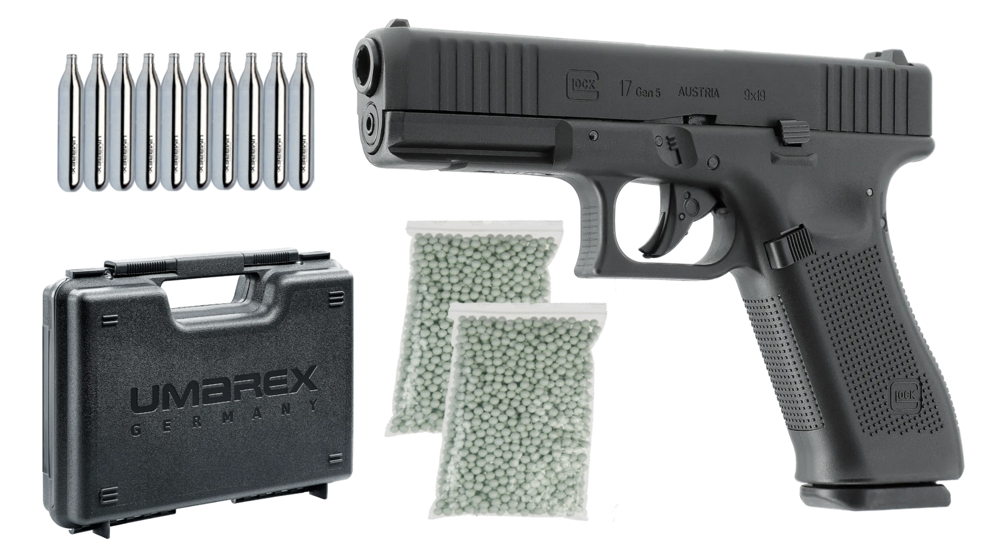 Pistoale cu Recul ( CO2 ) - Set Pistol Glock 17 Gen5 Blowback +cutie transport +CO2 si bile