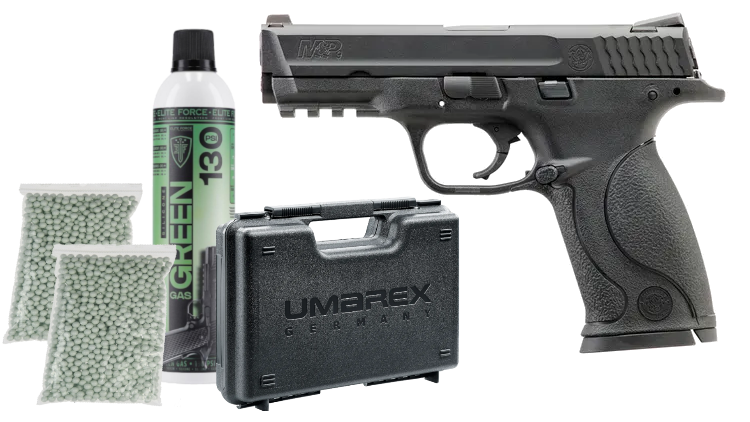 Pistoale cu Recul ( Green Gas ) - Set Pistol Smith & Wesson M&P9 - Green Gas + 1000 bile + tub GreenGas + cutie de transport