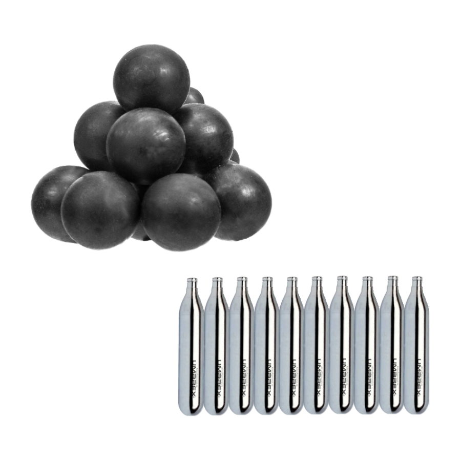 Munitie Paintball - Set 250 bile de cauciuc T4E cal .50 + 10CO2