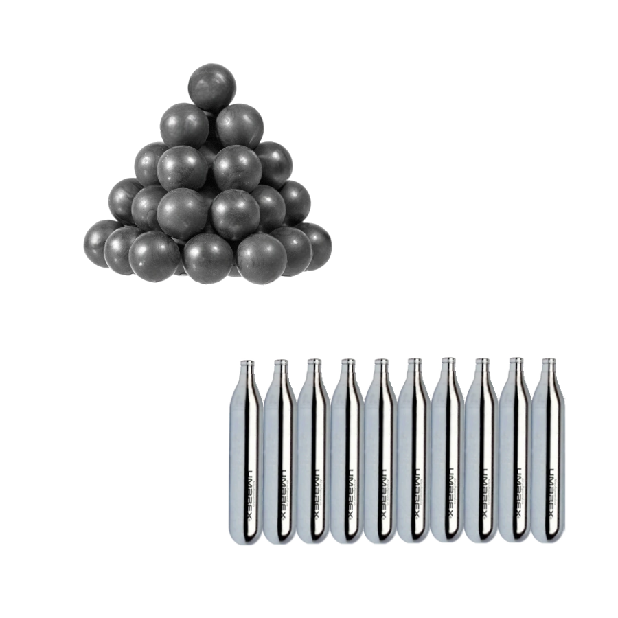 Munitie Paintball - Set 500 bile de cauciuc T4E cal .43 + 10CO2