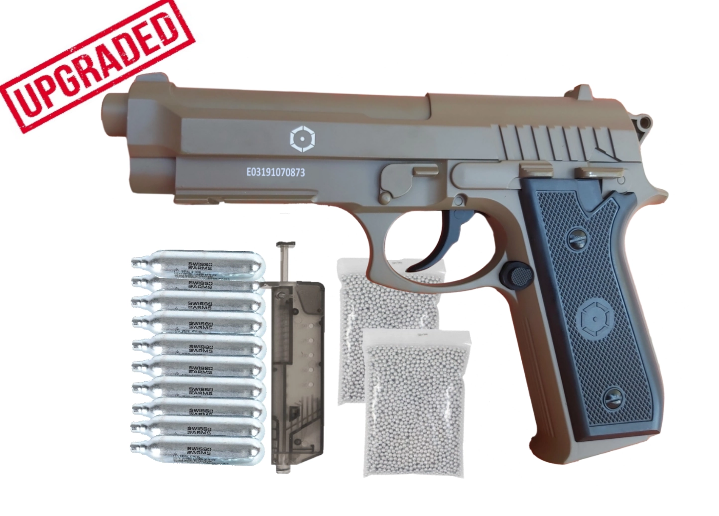 SET Complet Pistol Airsoft CO2 PT92 TAN Full metal Upgraded 4J NBB [5]