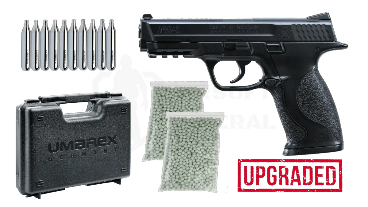 Arme Airsoft - Set complet Pistol airsoft Smith & Wesson M&P40 Metalic Co2 NBB (Upgrade) + 1000 bile + 10 CO2 + cutie de transport