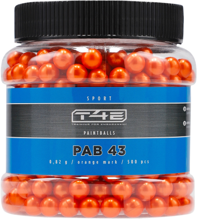 Munitie Paintball - T4E Sport PAB 43 Bile paintball borcan 500 bucati Orange Mark 0.82 g cal.43