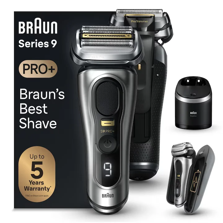 Aparat de ras electric Braun Series 9 PRO+ 9577cc, ProLift Trimmer, SensoFlex, AutoSense, Sonic Technology, 40.000 de actiuni de taiere, 5 elemente de taiere, Statie Smart Care 6-in-1, Trusa de voiaj [3]