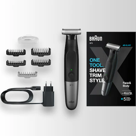 Aparat hibrid de barbierit si tuns barba Braun Series X XT5100 Wet&Dry, 1 cap pentru ingrijire corporala, 4 piepteni, Negru [2]