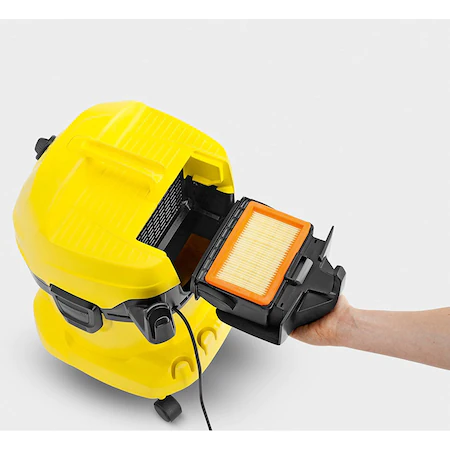 Aspirator multifunctional Karcher WD 4, Aspirare umeda si uscata, 20 l, 1000 W, Furtun 2.2 m, Sac filtru din pasla, Galben/Negru [3]