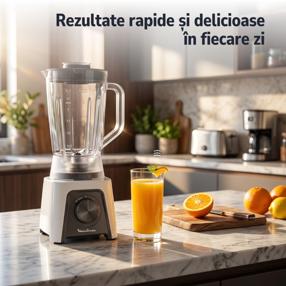 Blender Tefal Blendeo+ BL2C0130, 450W, 1.25L, 2 viteze, functie Pulse, maruntire gheata, 4 lame detasabile, alb [2]