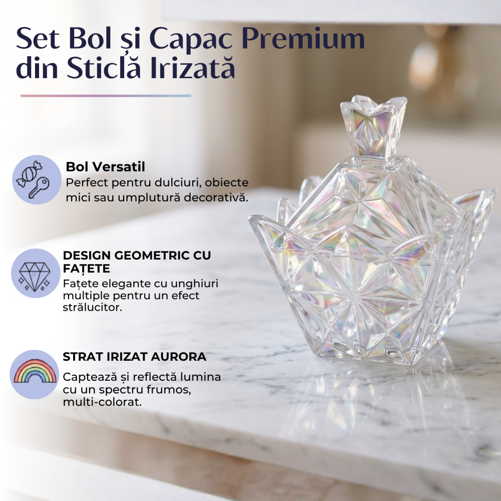 Bomboanieră din sticlă model cristal 188 mm Delisoga, bol decorativ cu aspect de cristal pentru bomboane, ciocolată, fursecuri, nuci și fructe uscate, recipient pentru masa festivă și living [3]