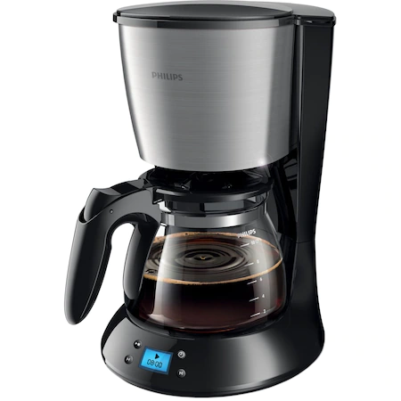 Cafetiera Philips Daily Collection HD7459/20, 1000 W, afisaj LCD, cana din sticla, aroma twister, cronometru, Negru [2]