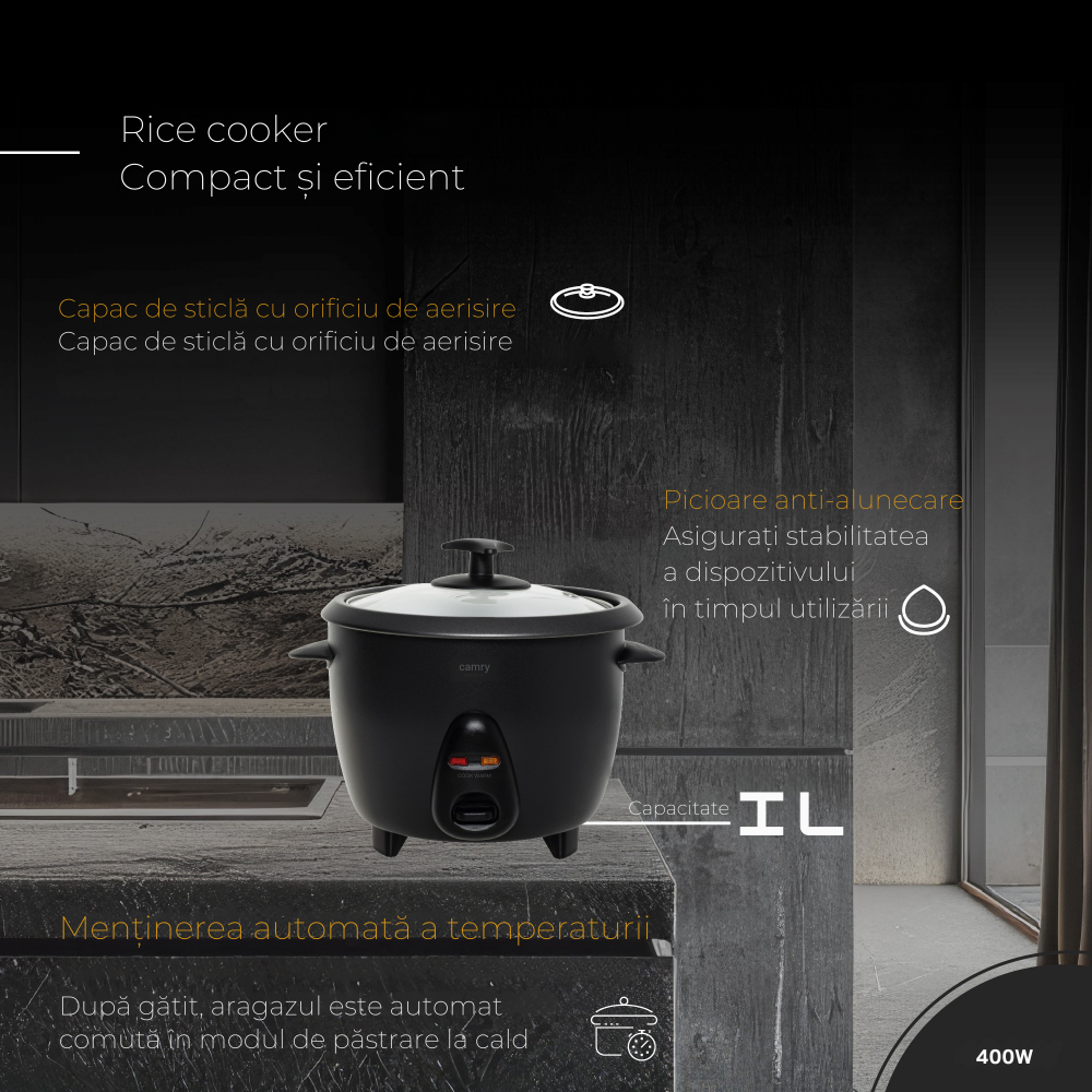 Rice Cooker Camry CR 6419, Capacitate 1 L, Putere 400 W, 2 funcții [10]