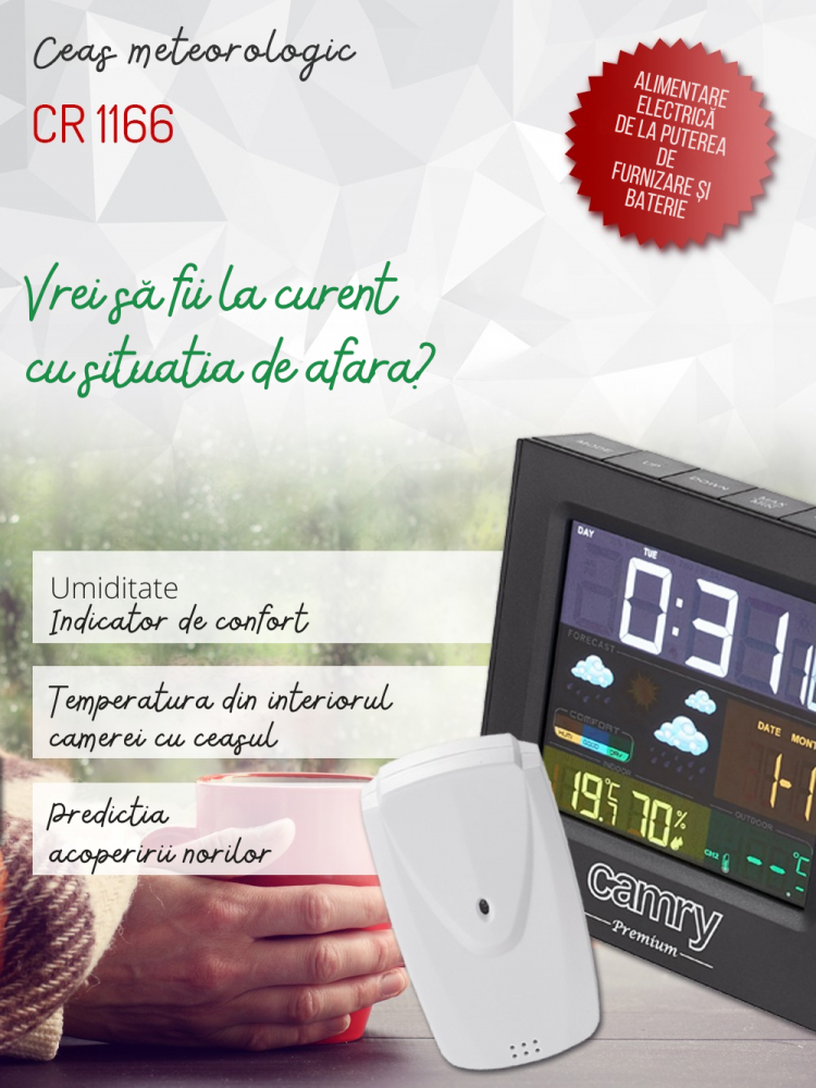 Statie meteorologica cu alarma si termometru, Camry CR 1166 [6]