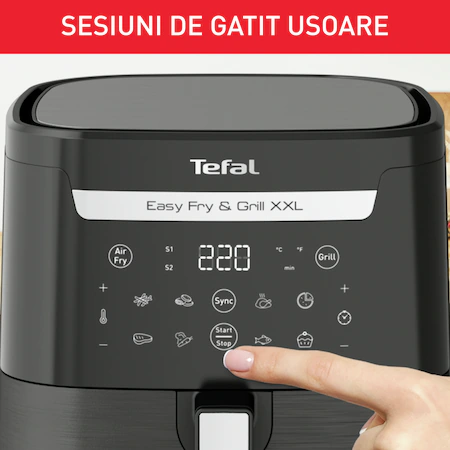 Friteuza cu aer cald Tefal EasyFry & Grill XXL EY801815, 1830W, tehnologie Extra Crisp, 8 programe, gratar incorporat, capacitate 6.5 l, 2 zone de gatire, invelis antiaderent, Negru [5]