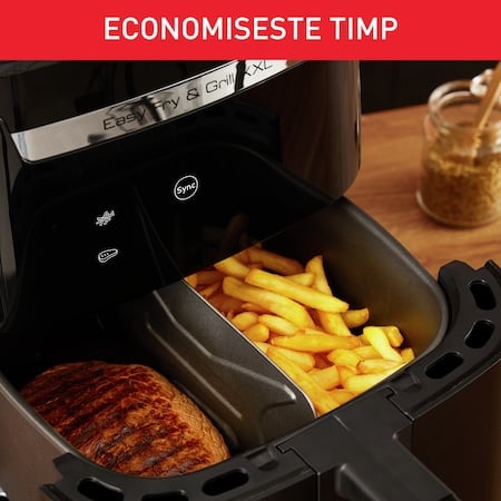 Friteuza cu aer cald Tefal EasyFry & Grill XXL EY801815, 1830W, tehnologie Extra Crisp, 8 programe, gratar incorporat, capacitate 6.5 l, 2 zone de gatire, invelis antiaderent, Negru [8]