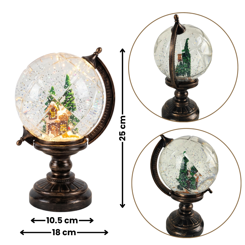 Glob decorativ luminos de Crăciun cu LED cald, ninsoare animată, căsuță și brazi, 25 cm [5]