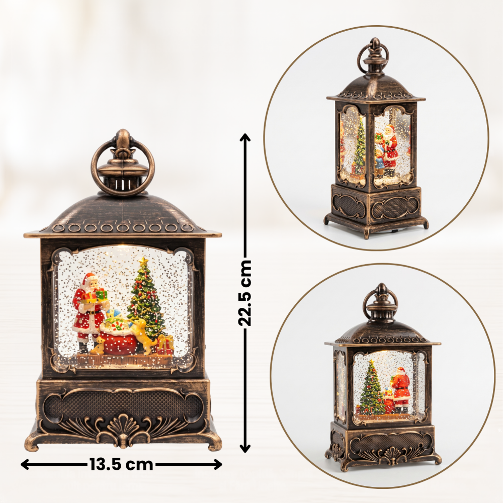 Felinar decorativ Crăciun cu Moș Crăciun și brad, ninsoare animată, lumină LED și muzică [5]