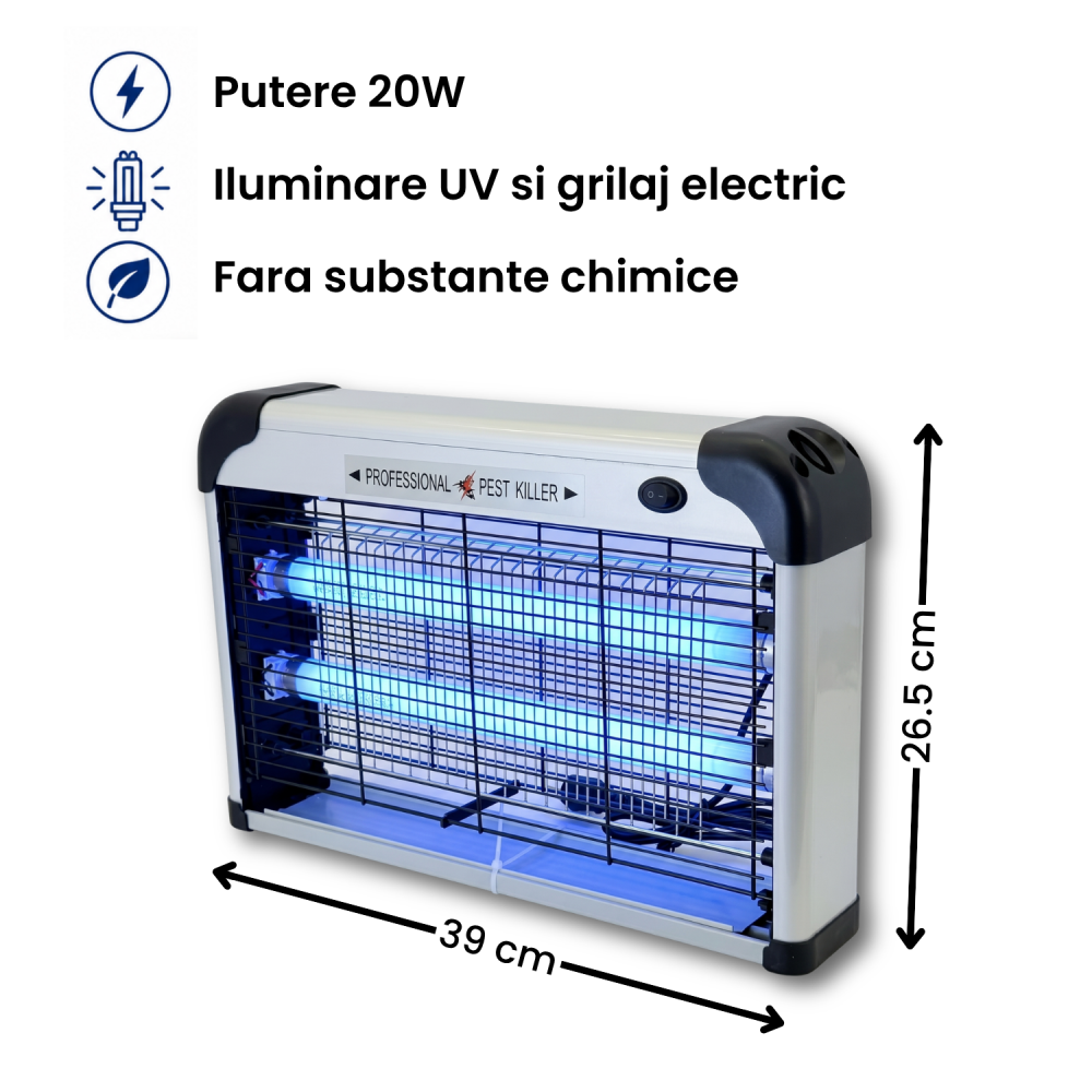 Lampă electrică pentru combaterea insectelor 390 mm, 20W, 220V, lumină UV, grilă electrică, uz interior [5]