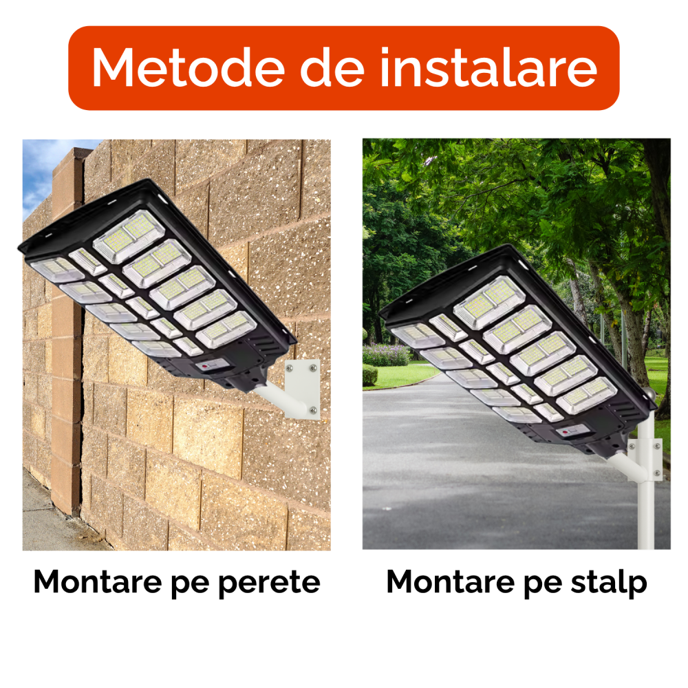Lampă Solară Stradală LED 1000W Rixme 15 Zone, Senzor Mișcare, Telecomandă, IP67, Lampa solara exterior, Negru [8]