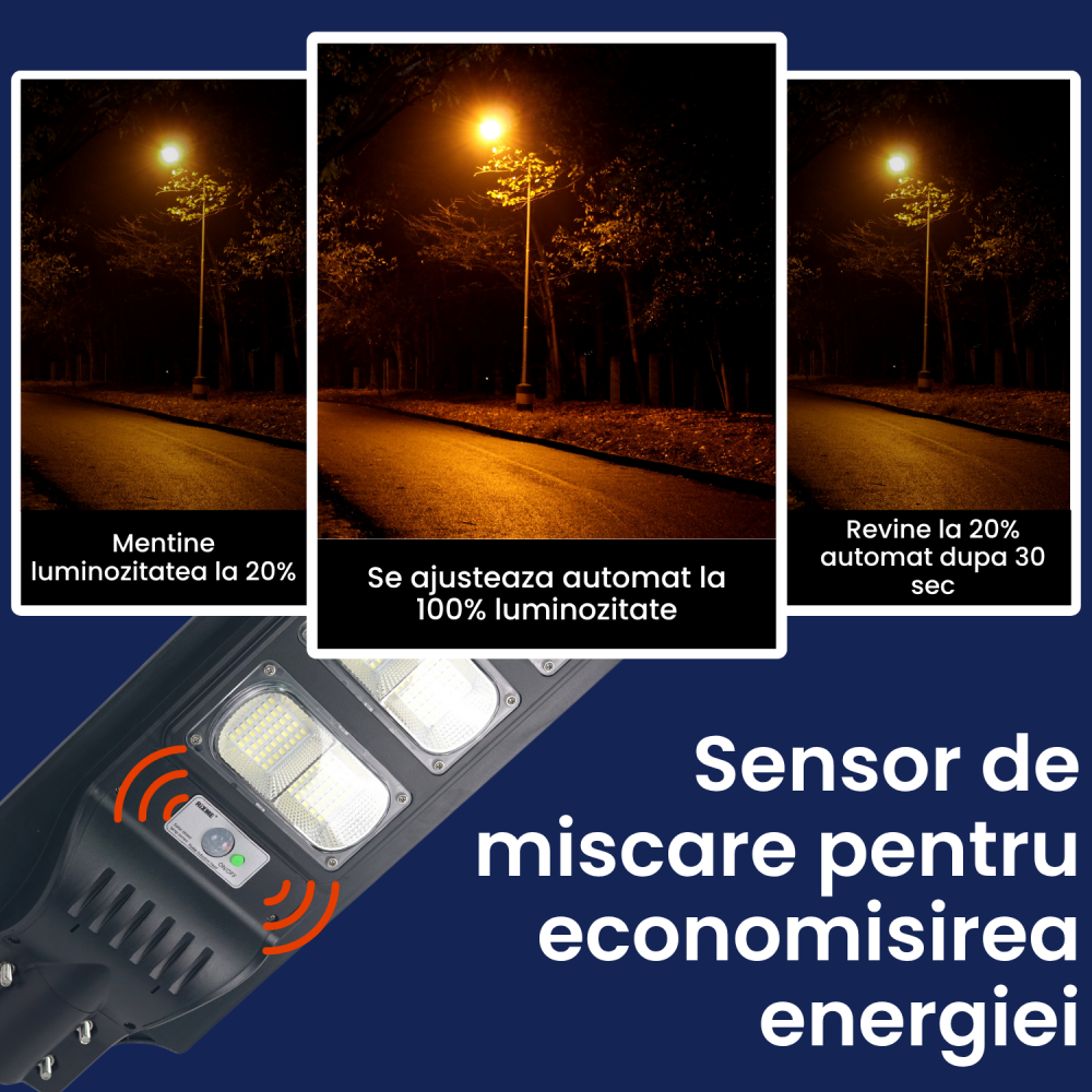 Lampă solara stradală LED solară Rixme 120W, 6 zone LED, telecomandă, timer 3/5/8h, Lampa solara exterior, IP67, Negru [8]