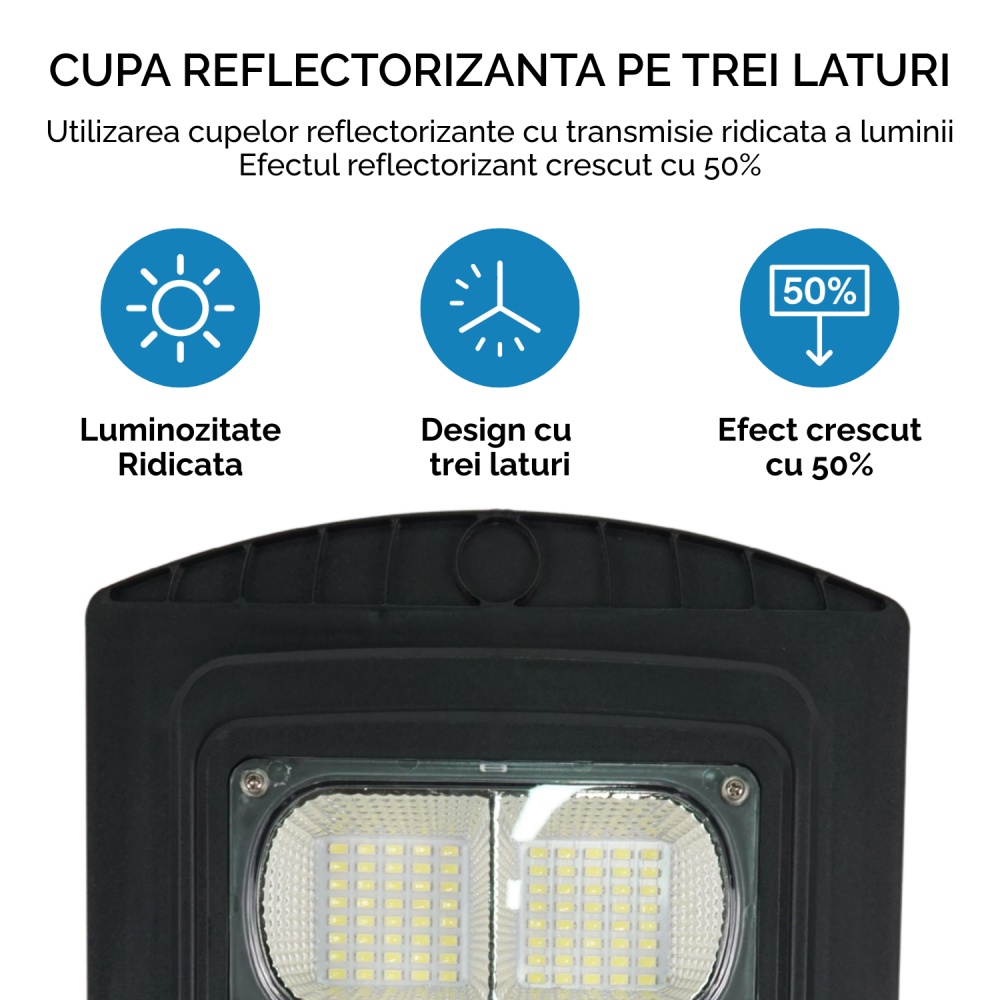 Lampă solara stradală LED solară Rixme 120W, 6 zone LED, telecomandă, timer 3/5/8h, Lampa solara exterior, IP67, Negru [11]