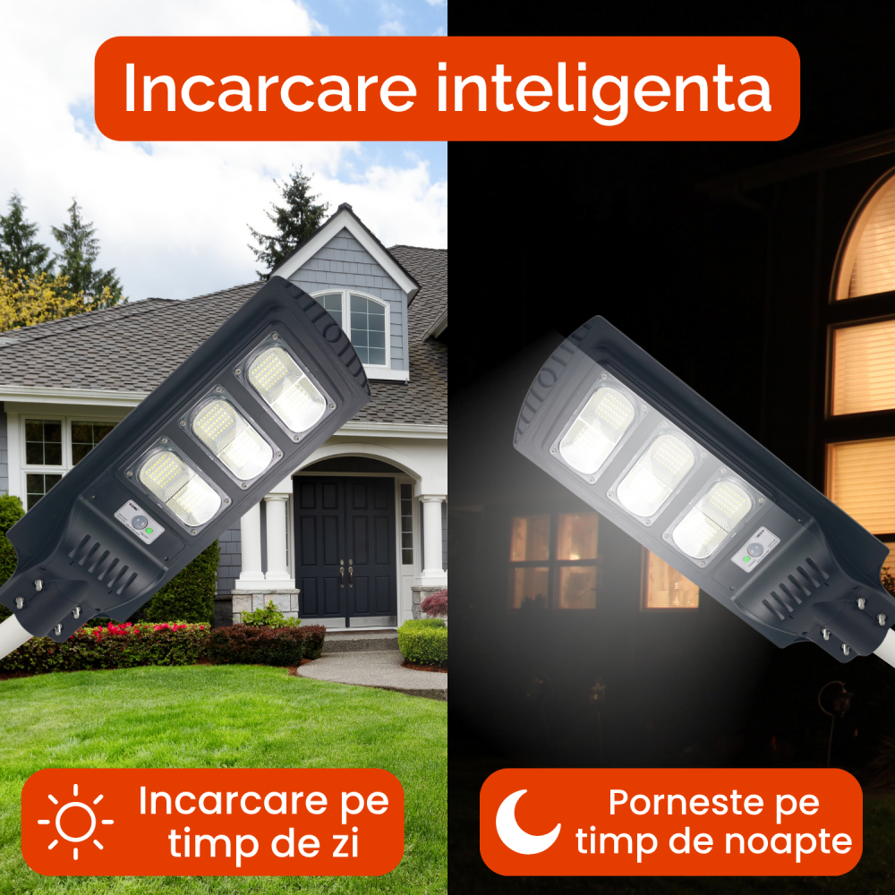 Lampă solara stradală LED solară Rixme 120W, 6 zone LED, telecomandă, timer 3/5/8h, Lampa solara exterior, IP67, Negru [5]