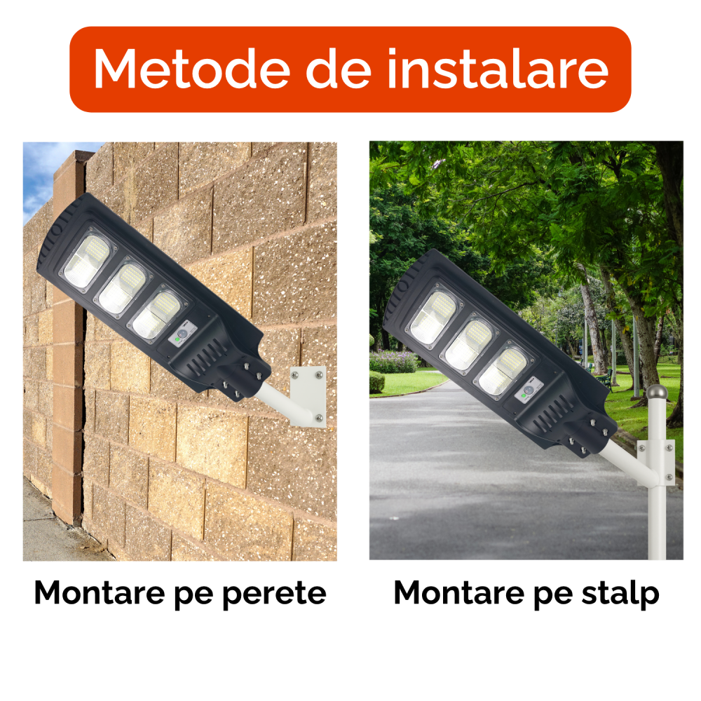 Lampă solara stradală LED solară Rixme 120W, 6 zone LED, telecomandă, timer 3/5/8h, Lampa solara exterior, IP67, Negru [6]