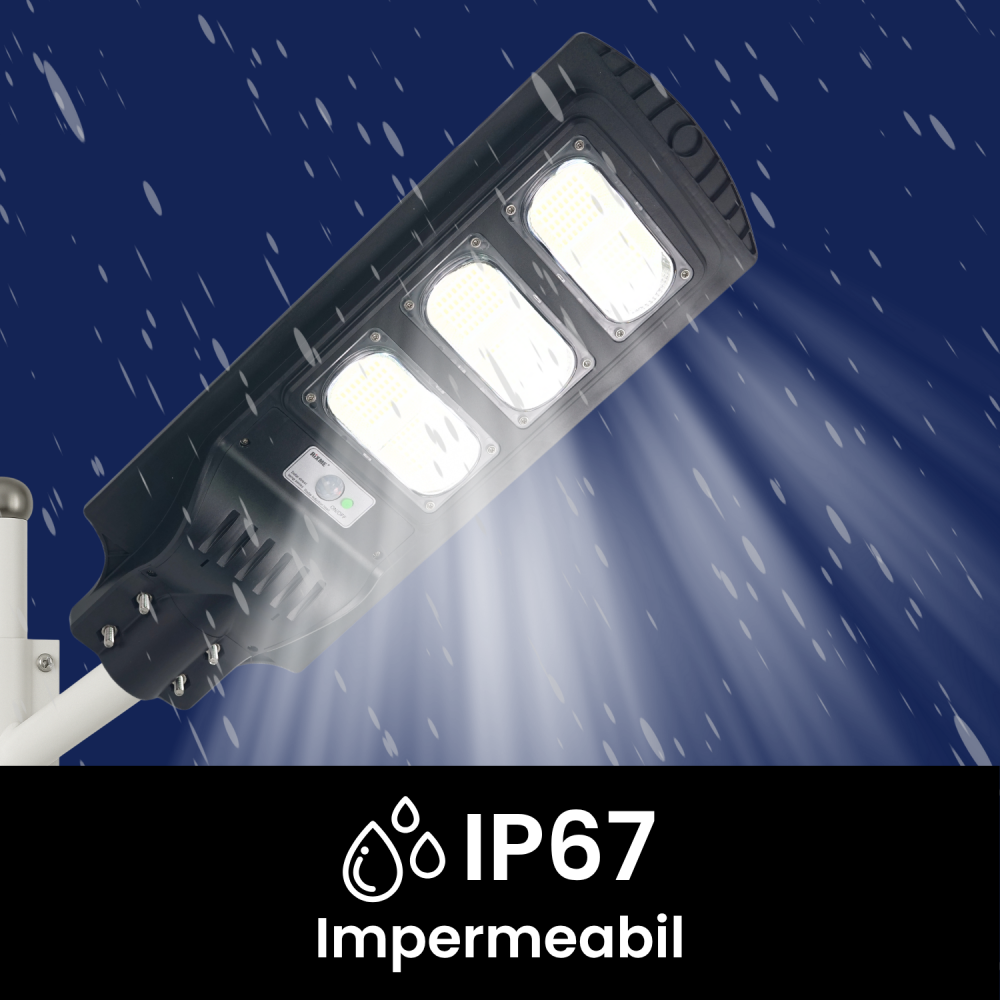 Lampă solara stradală LED solară Rixme 120W, 6 zone LED, telecomandă, timer 3/5/8h, Lampa solara exterior, IP67, Negru [7]