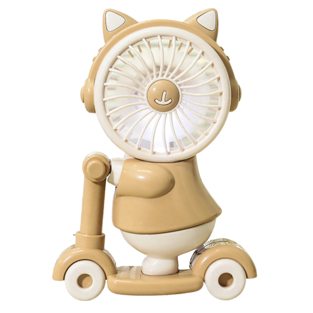 Mini ventilator de birou pisicuta cu ascutiotoare, Incarcare USB-C, Autonomie mare, 2 trepte de viteza, Lumina de veghe Maro [1]