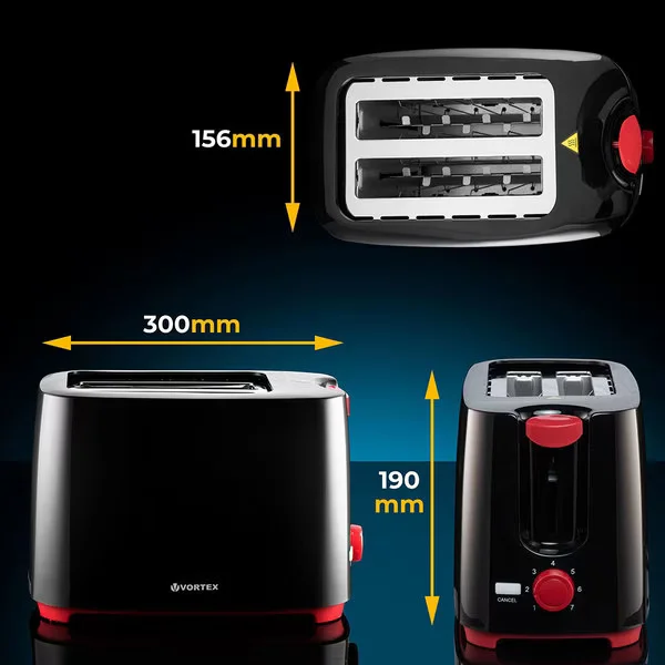 Prajitor de paine VORTEX VO4008 700 W 2 felii, Negru [3]